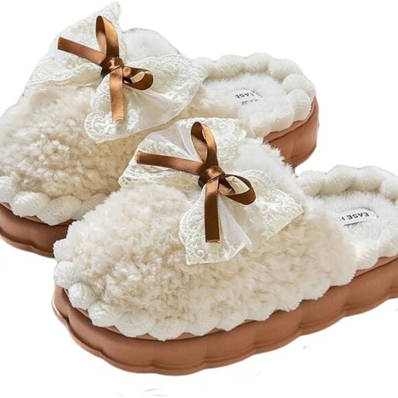 Women's Butterfly Fuzzy Slippers Winter Plush Open Toe Indoor Outdoor House - Picture 1 of 6